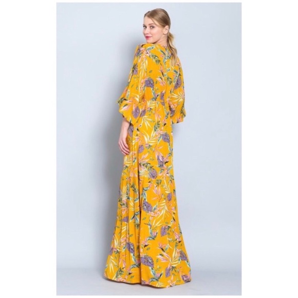 Mustard Floral Maxi Kimono Coverup Wrap Duster - Picture 8 of 8